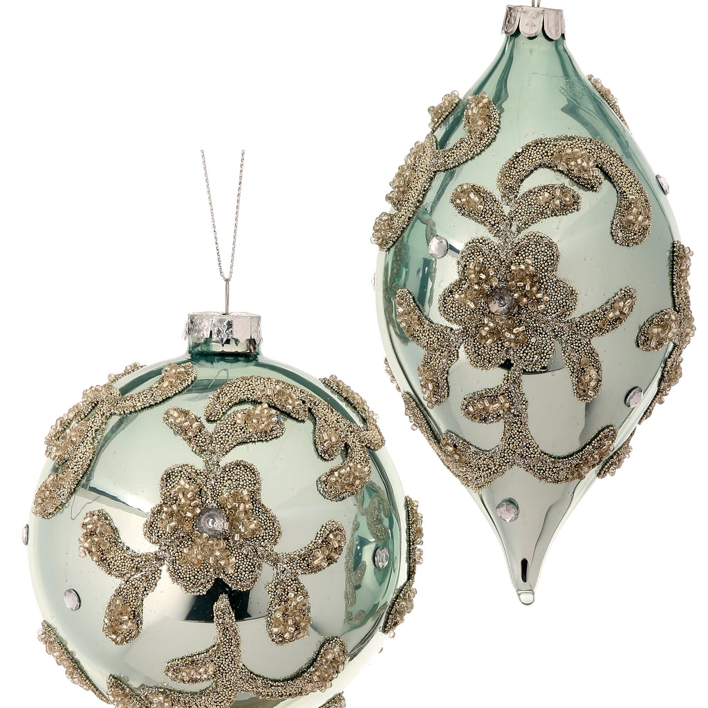 Aqua/Silver Glass Beaded Trinity Ornaments, 4-6” - Monogram Market