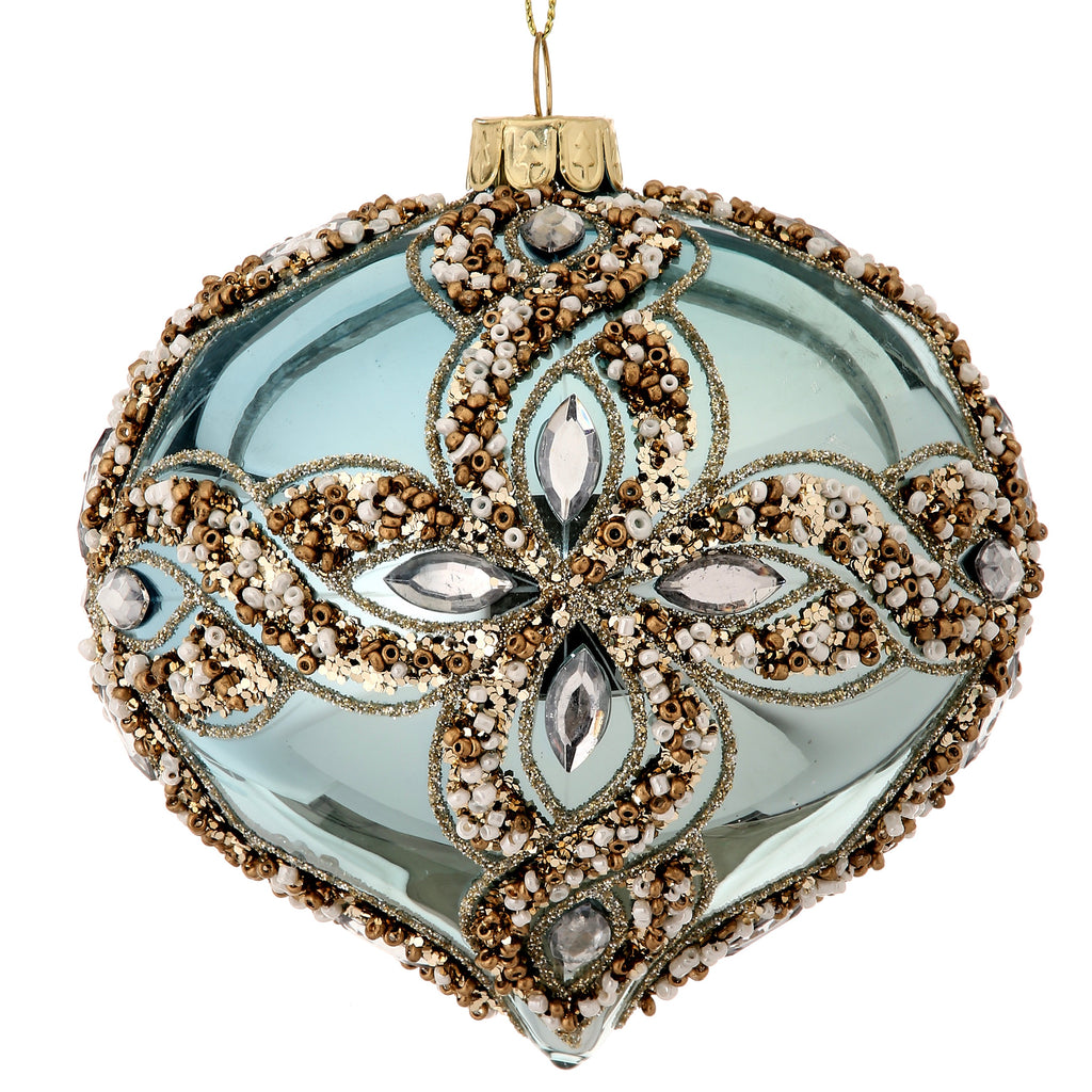 Aqua & Silver Glass Beaded Jewel Trinity Ornament, 4” - Monogram Market