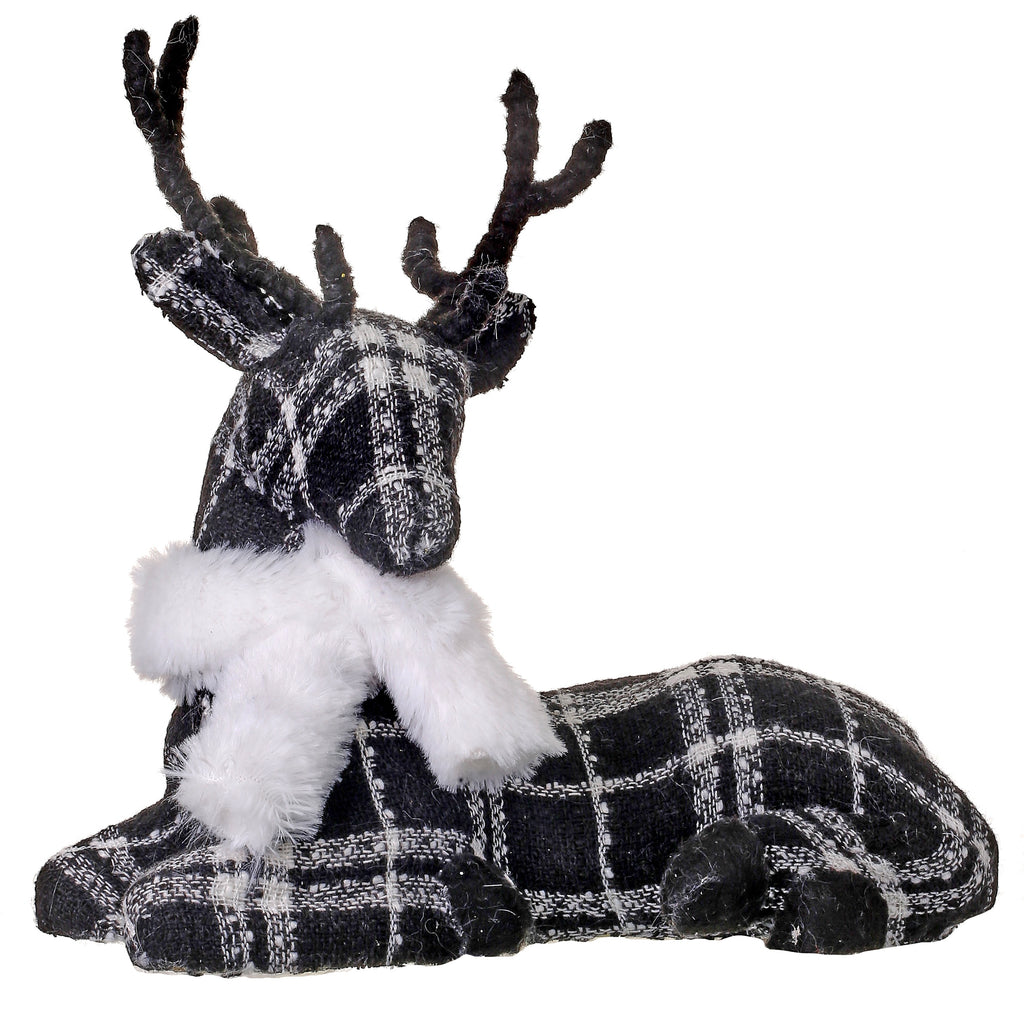 Black & White Plaid Fabric Deer, 10"