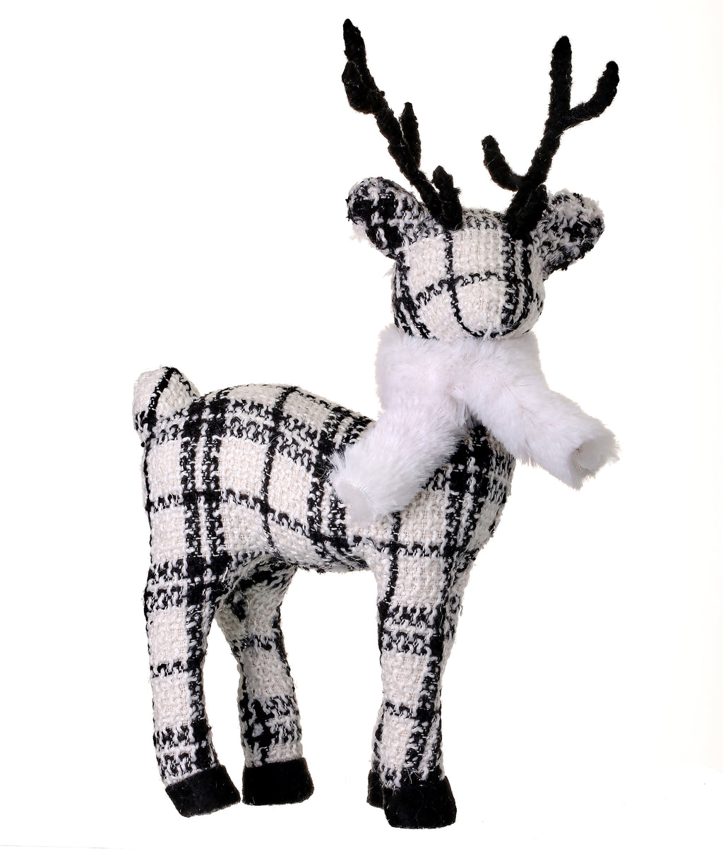White & Black Plaid Fabric Deer, 15"