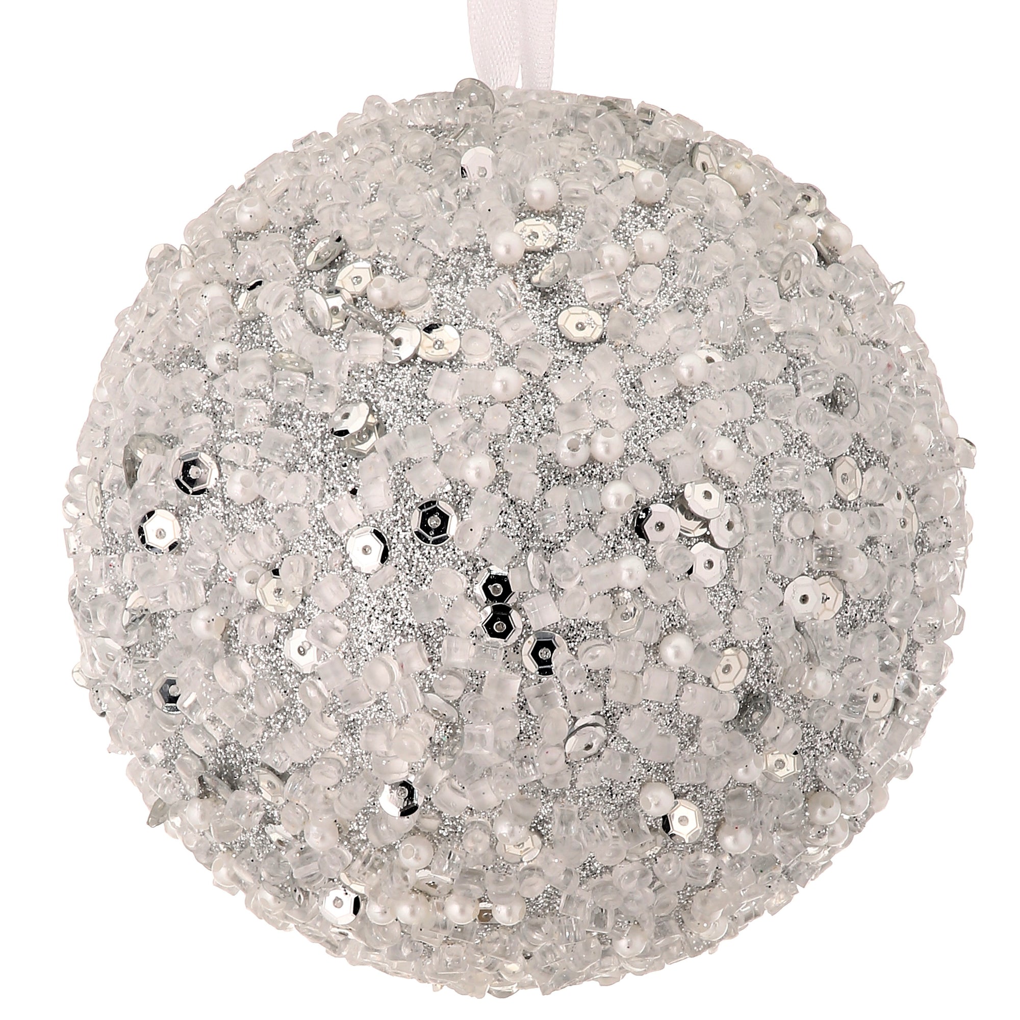 Silver Sequin Bead Glitter Ball Ornament