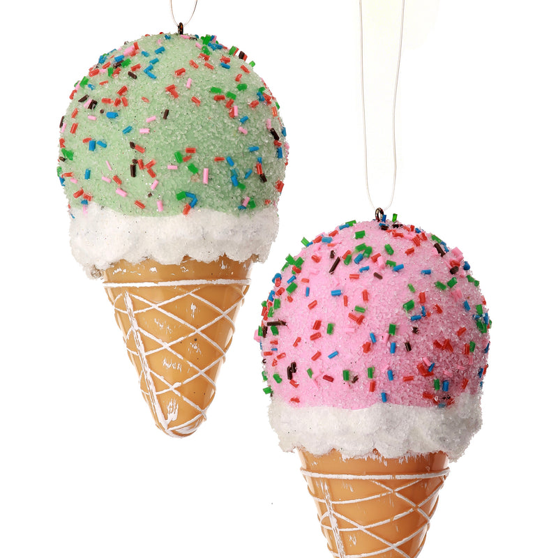 Pink/Green Ice Cream Cone Ornaments, 4” - Monogram Market