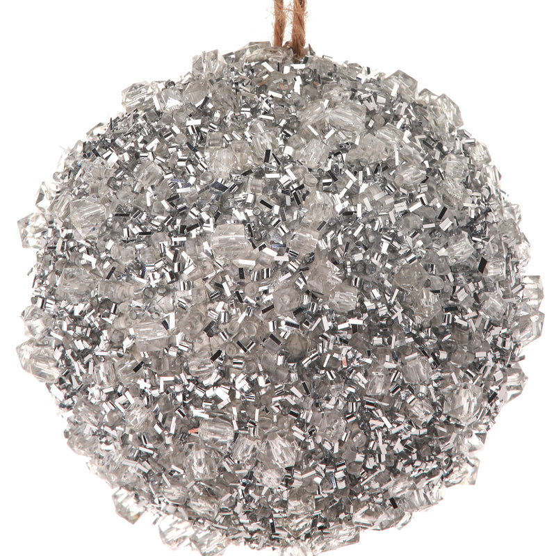 Silver Diamond Iced Ball Ornament, 4” - Monogram Market