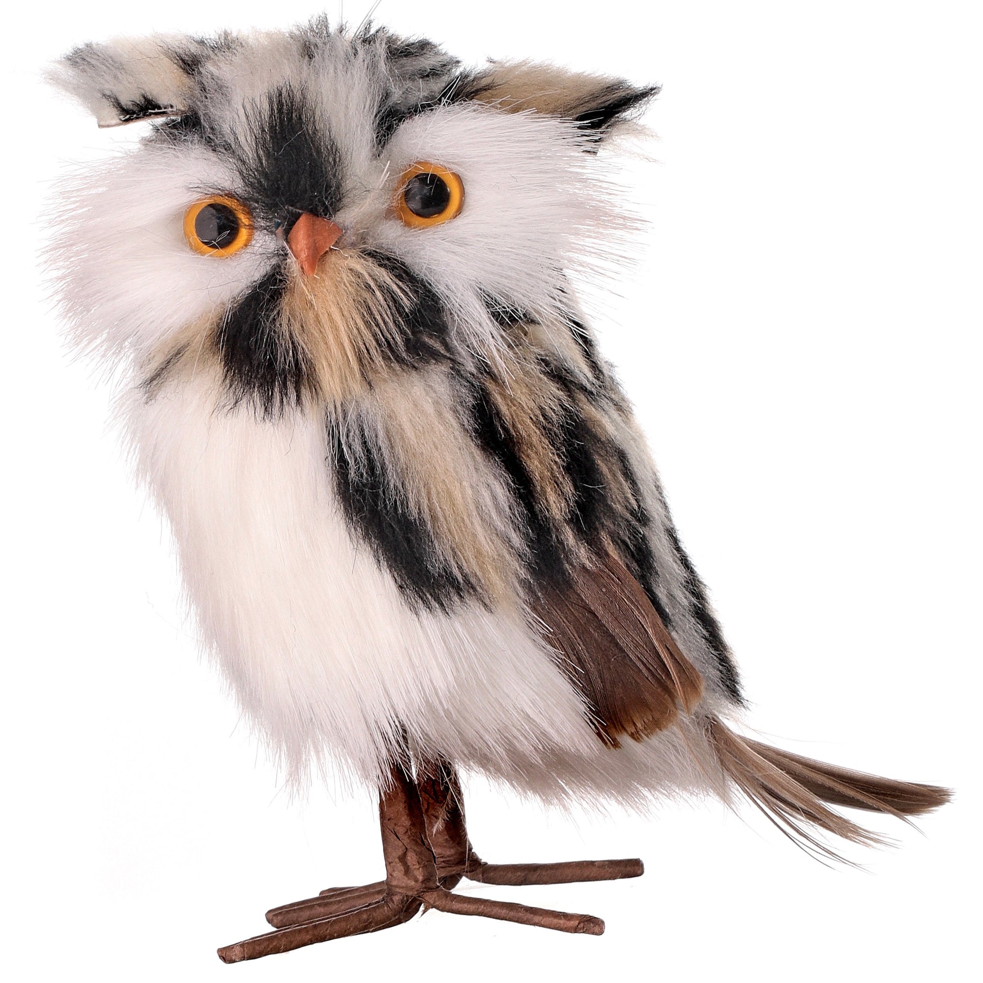 Natural Feathered Leopard Owl Ornament