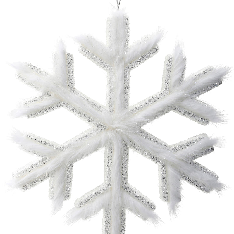 White Fuzzy Fabric Snowflake Ornament, 12” - Monogram Market