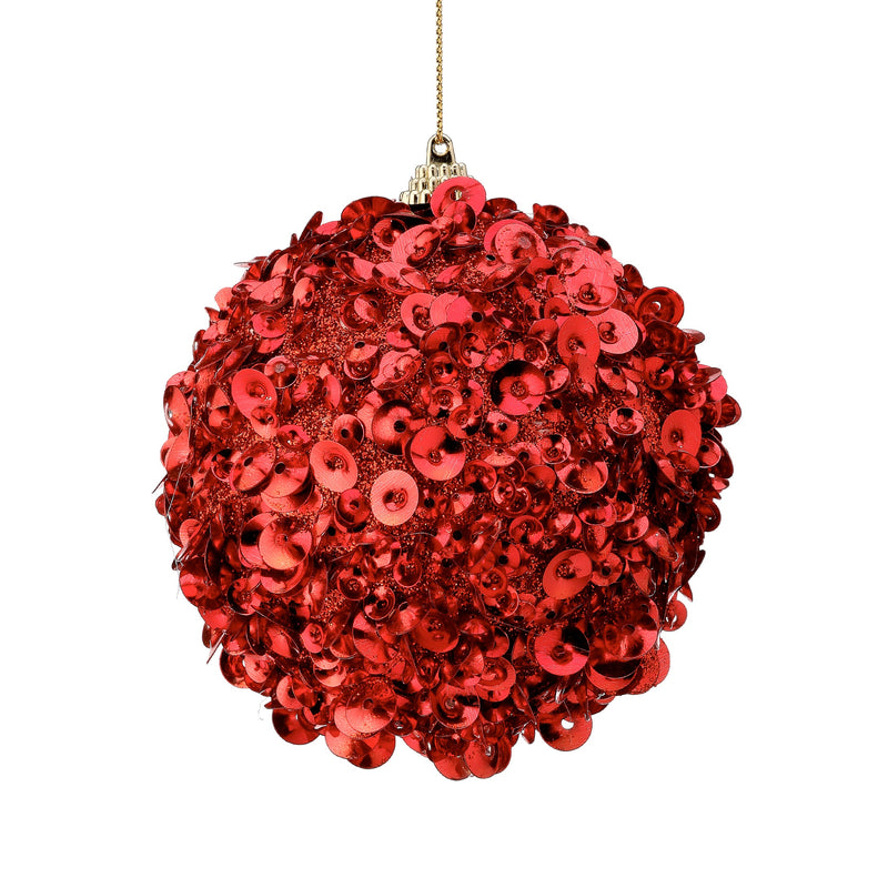 Glamour Sequin Ball Ornament - Red, 4" - Monogram Market