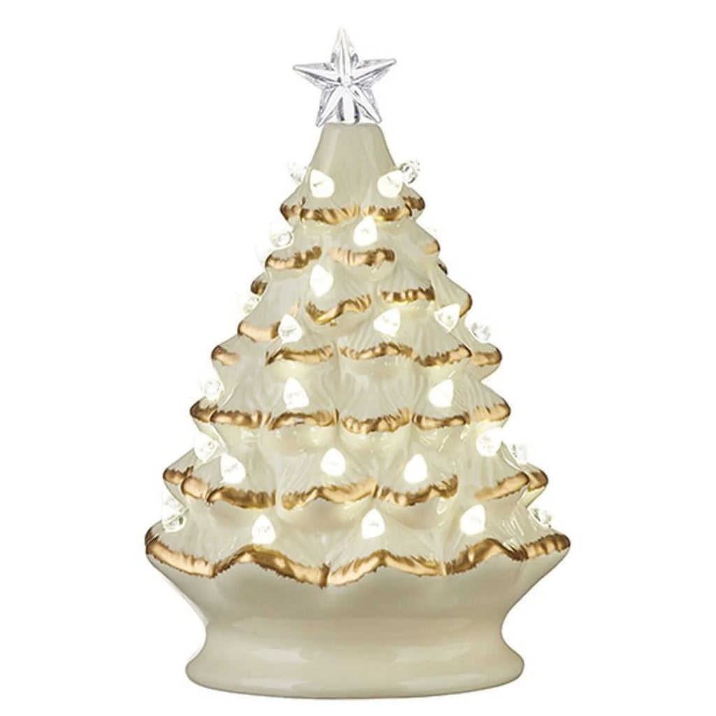RAZ - Vintage White & Gold Lighted Christmas Tree, 8" - Monogram Market