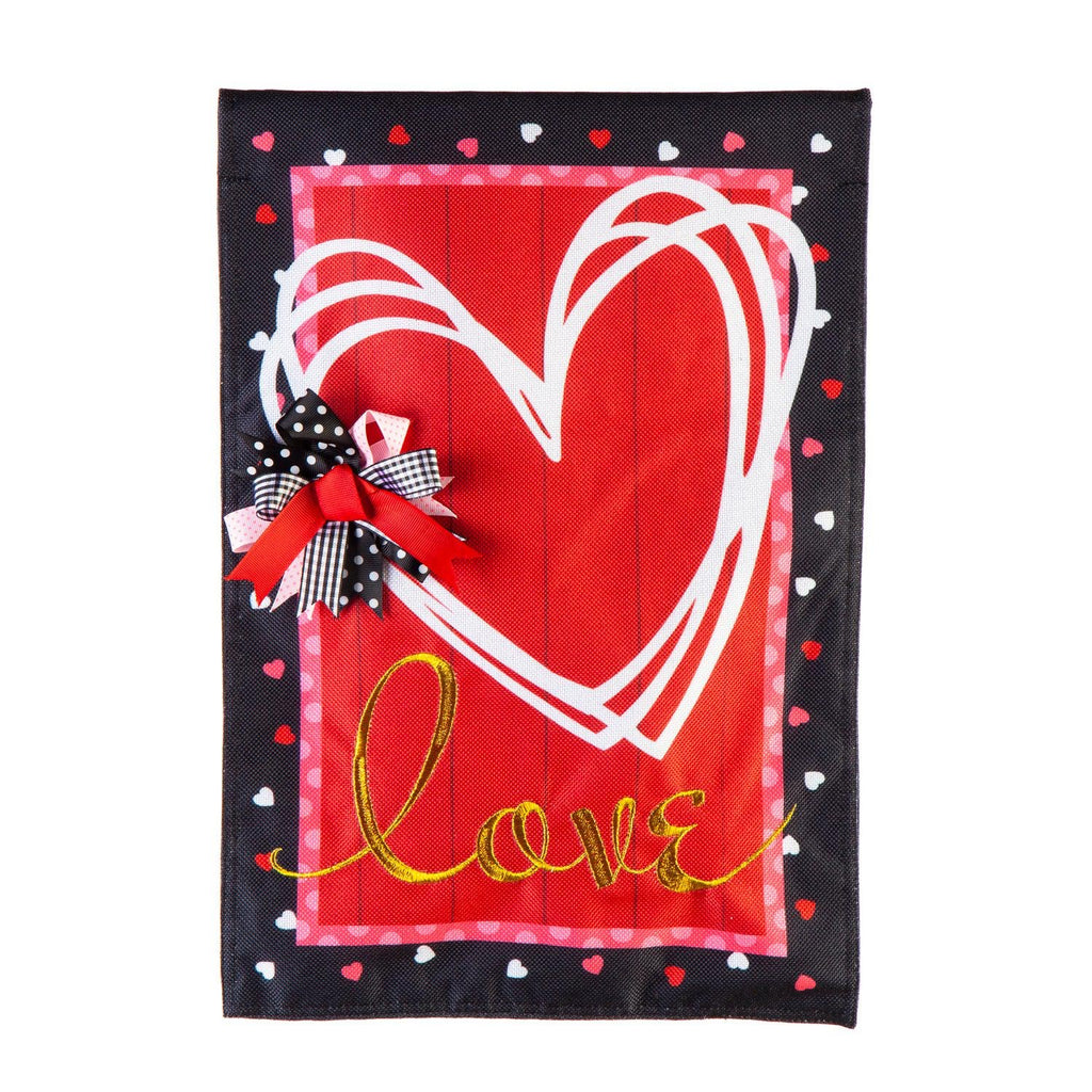Scattered Hearts and Bow Valentine's Day Garden Burlap Flag - Monogram Market