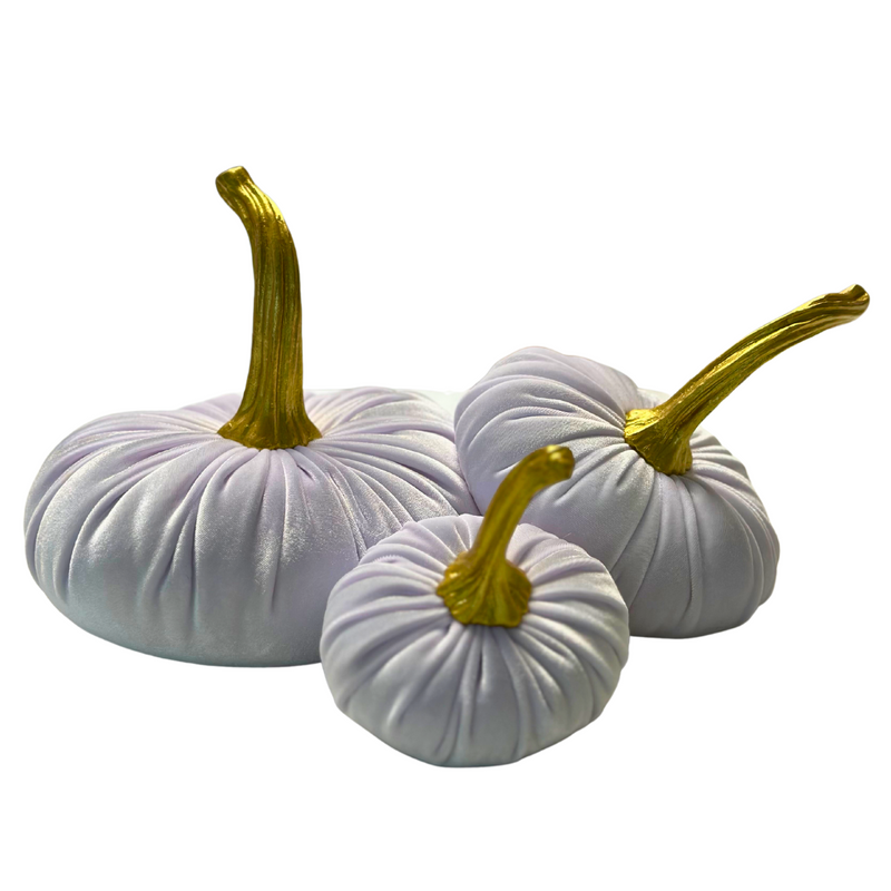 Handmade Velvet Pumpkins with Gold Stems, White - Monogram Market