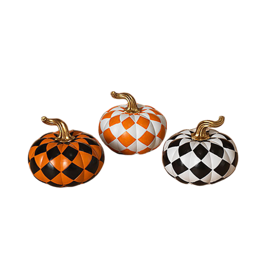 Resin Harlequin Halloween Pumpkins, 6" - Monogram Market