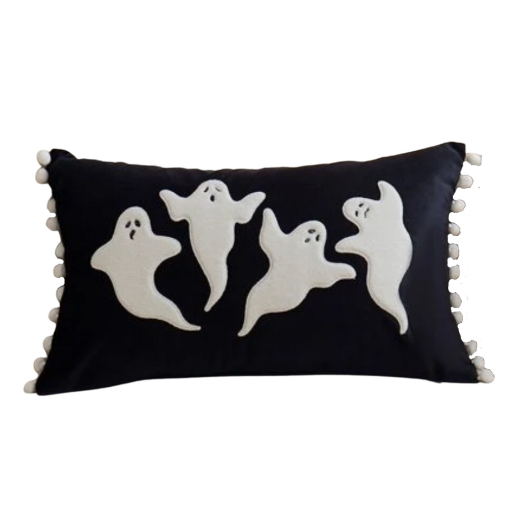 Ghost Appliqué Halloween Pillow, Black - Monogram Market
