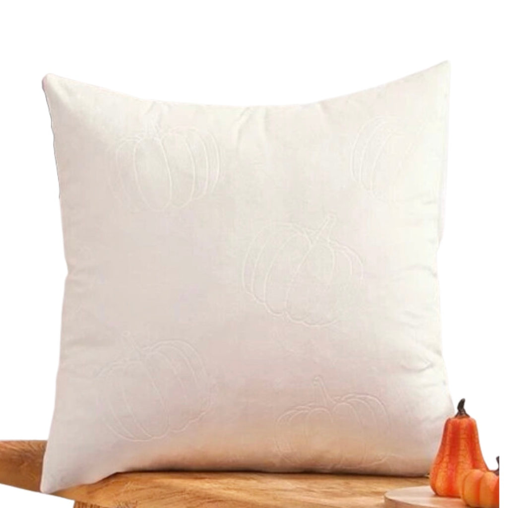 Embossed Velvet Pumpkin Pillow, Ivory - Monogram Market