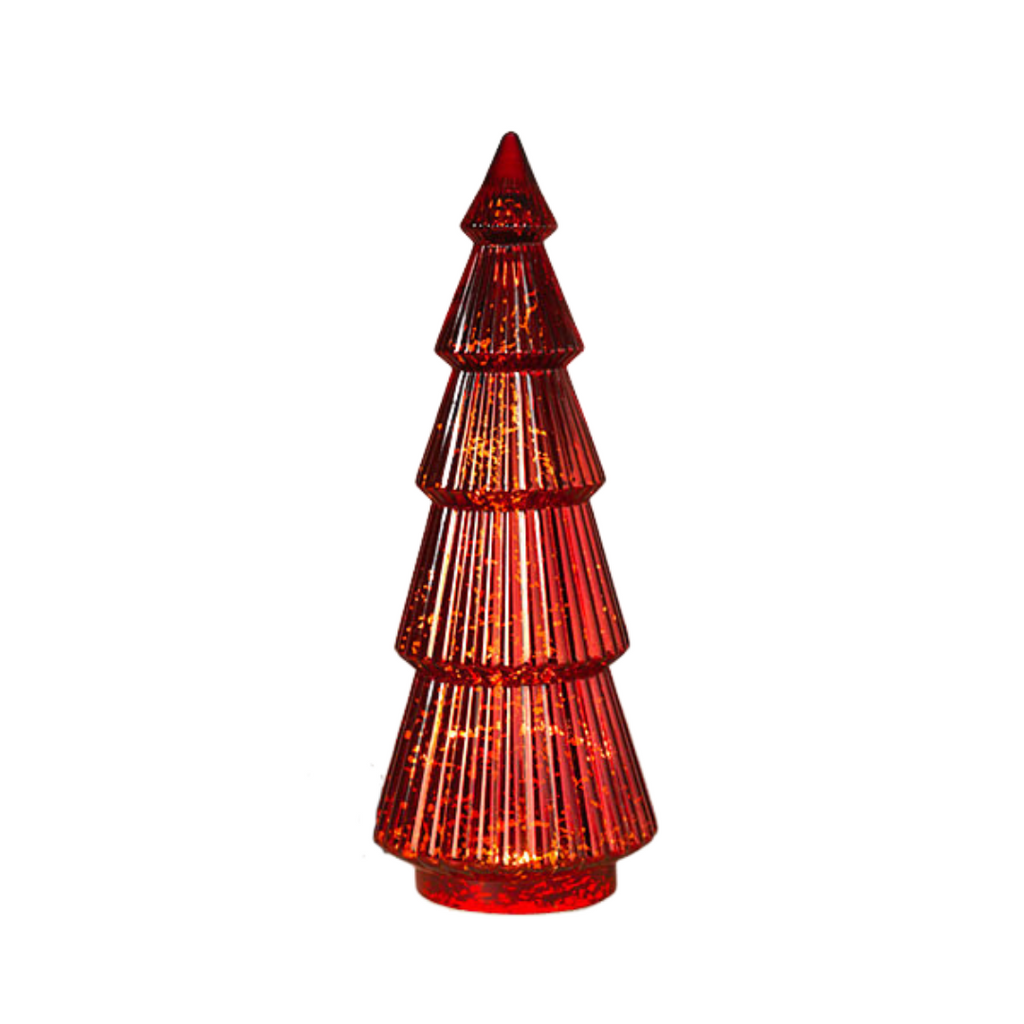 Red Lighted Mercury Glass Tree, 22"H - Monogram Market