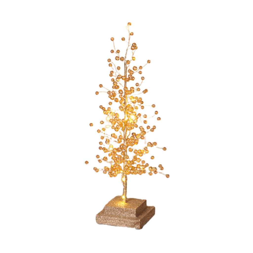 Gold Lighted Glass Bead Holiday Tree, 18"H - Monogram Market