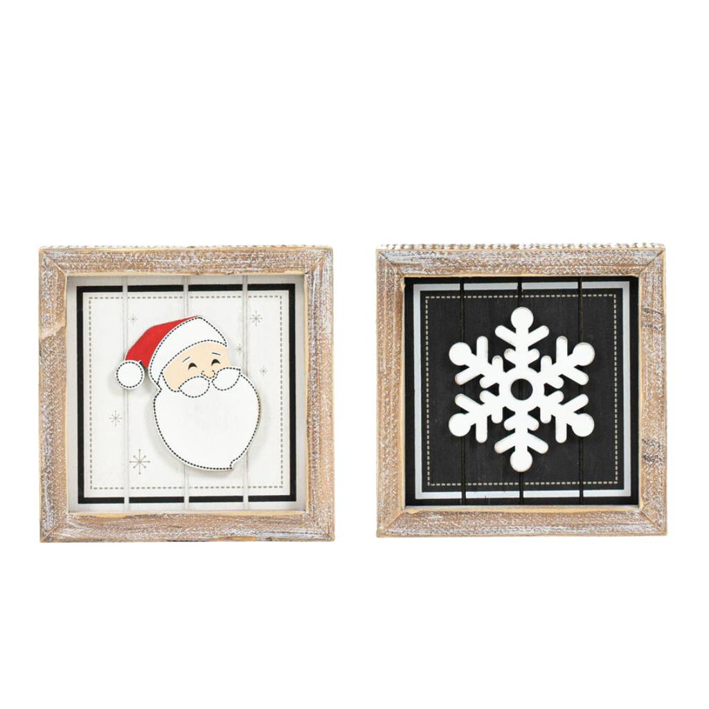 Adams & Co. - Reversible Santa & Snowflake Wood Framed Sign, 6" - Monogram Market