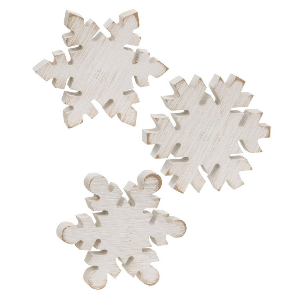 Distressed Wooden Snowflake Sitters, 4.25"