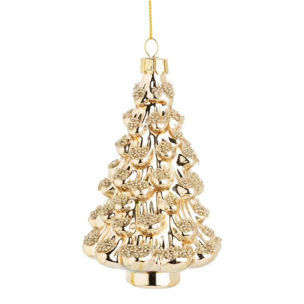 Glass Tree Ornament with Bead Detail - Gold, 4.5" - Monogram Market