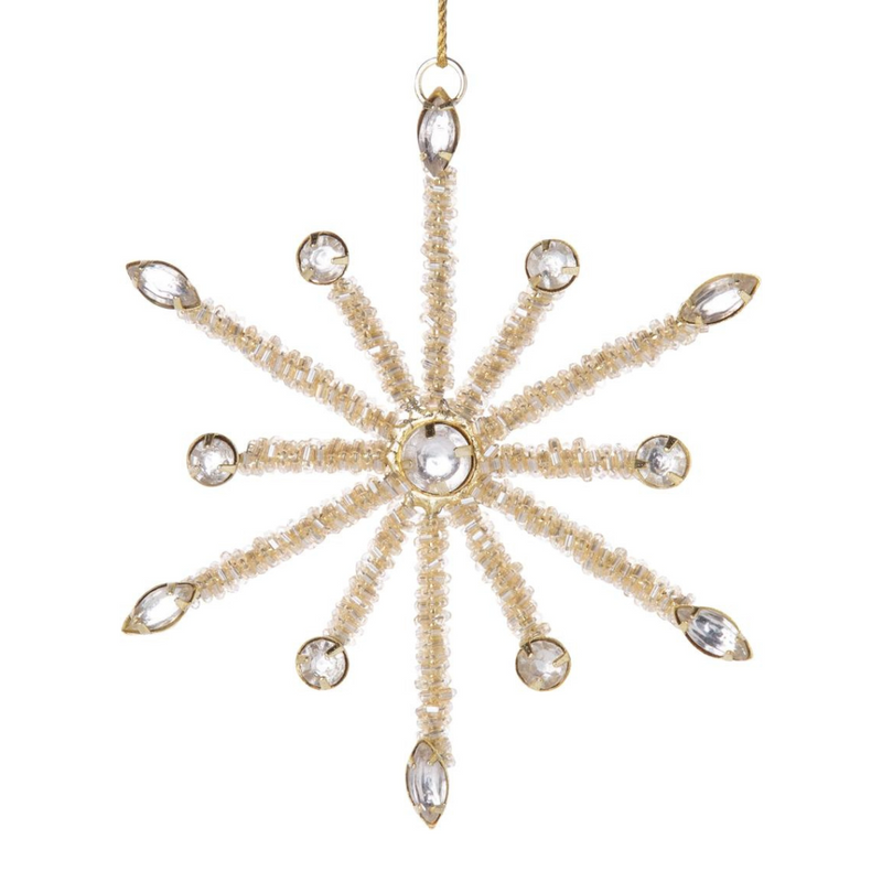 Glass Beaded Snowflake Ornament - Gold, 5" - Monogram Market