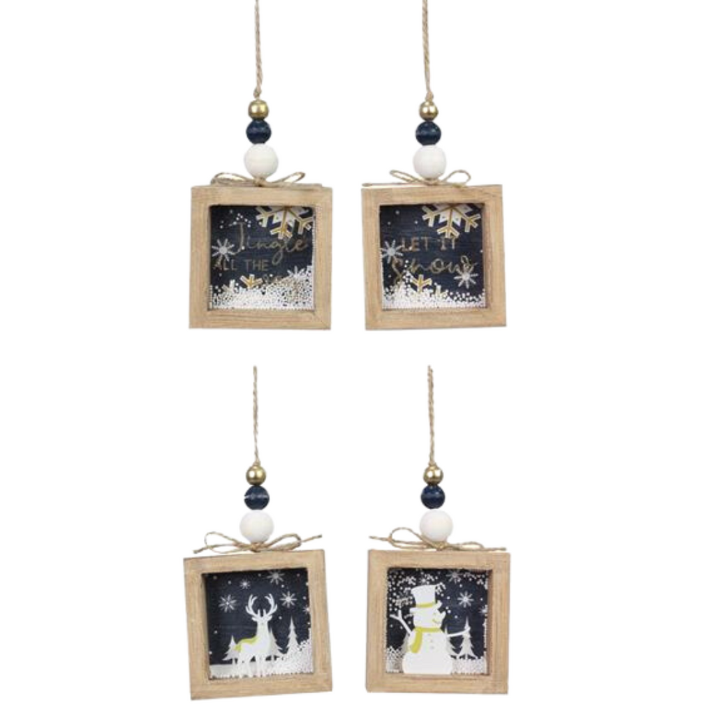 Dry Snow Globe Wooden Ornaments - Black & White, 3" - Monogram Market