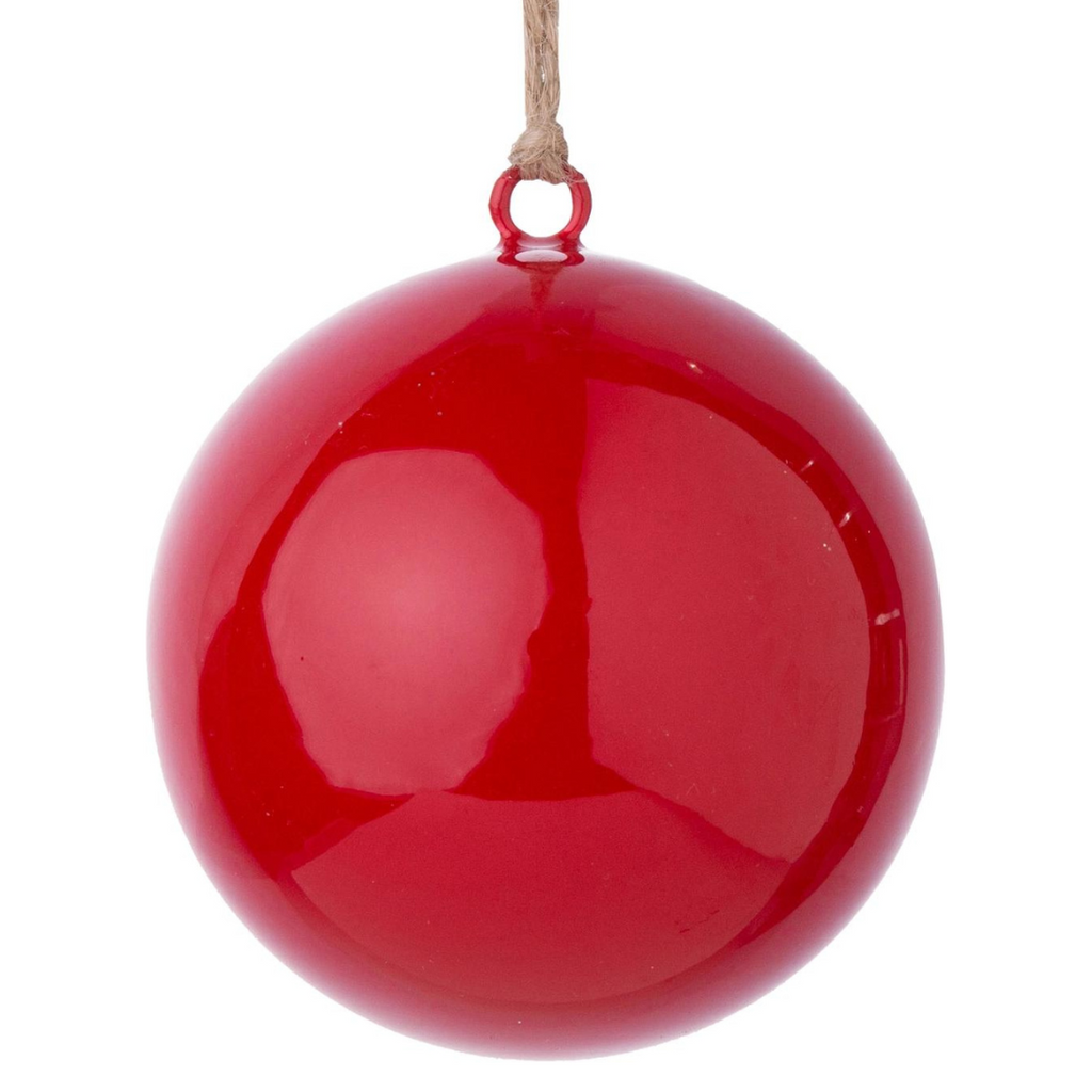 Metal Enamel Ball Ornament  - Red, 4" - Monogram Market