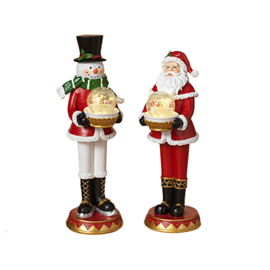 Lighted Santa & Snowman Resin Figurines, 16.7"