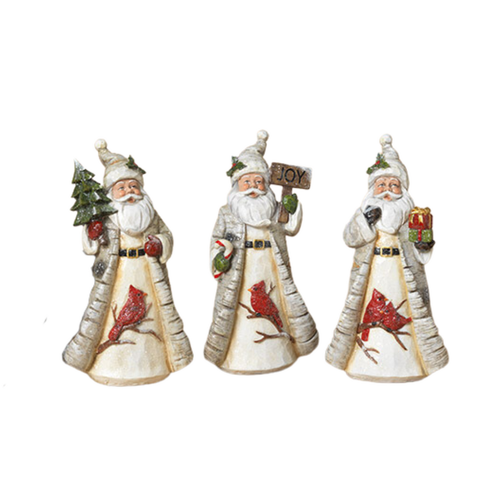 Holiday Santa Figurines with Cardinal Accents, 8"