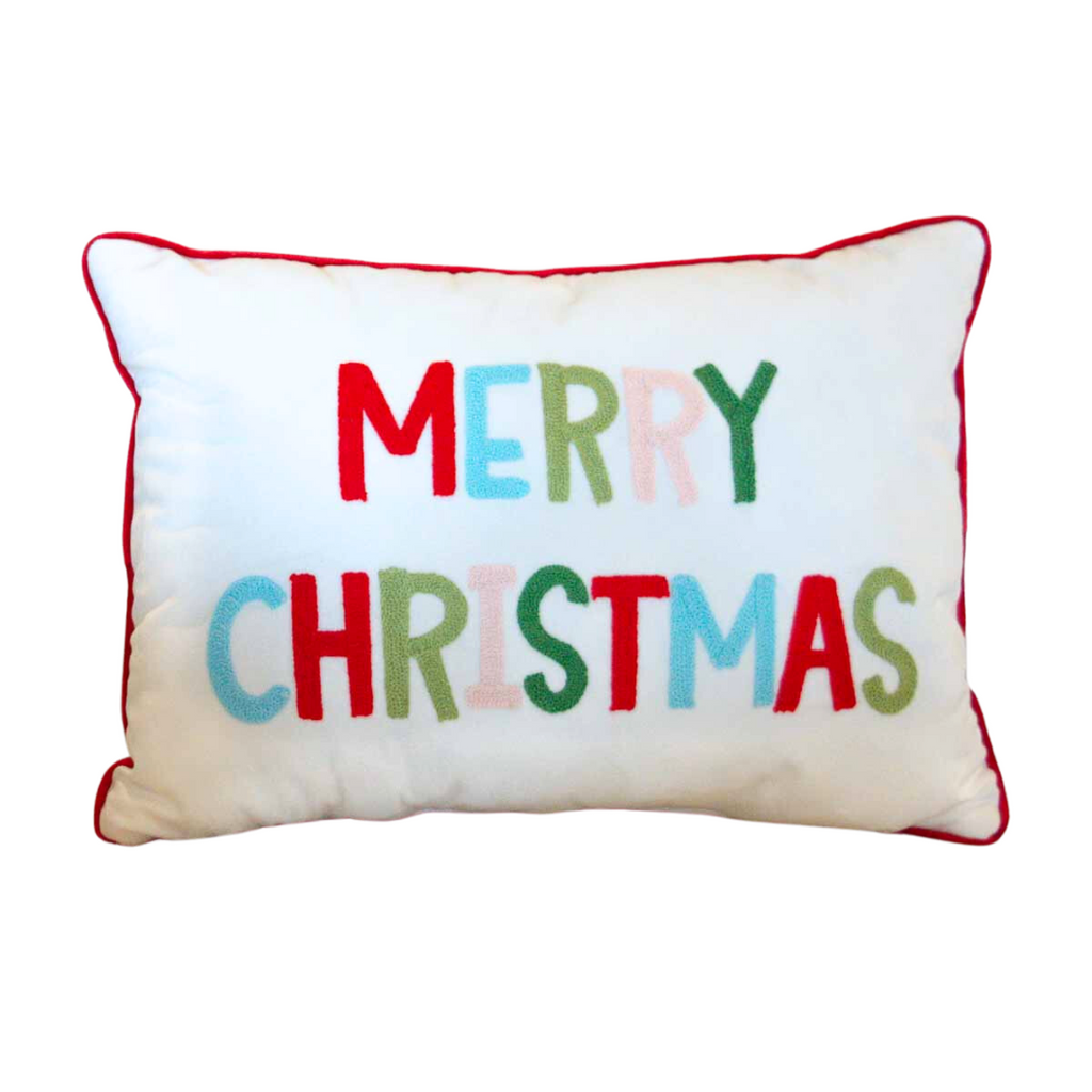 Merry Christmas Embroidered Pillow, 20" - Monogram Market