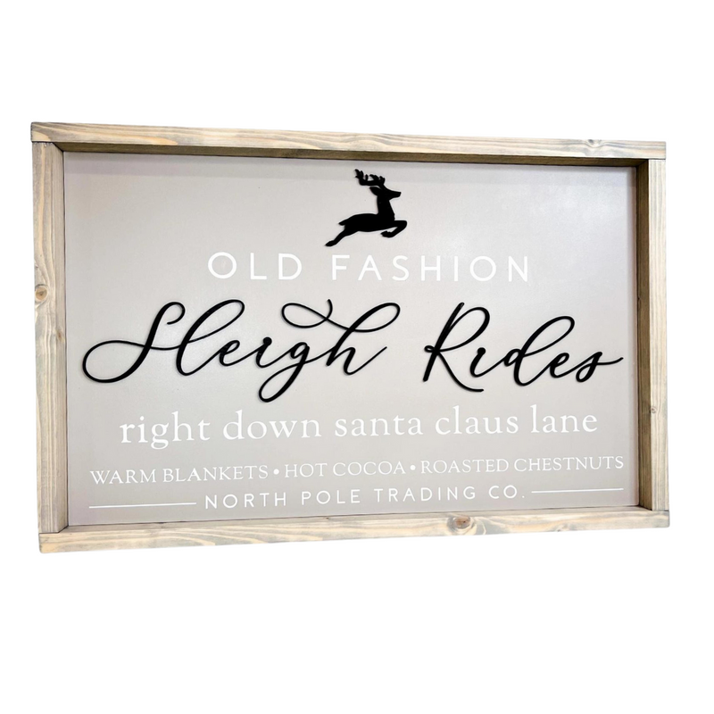 Old Fashion Sleigh Rides Wood Sign, 25" - Monogram Market