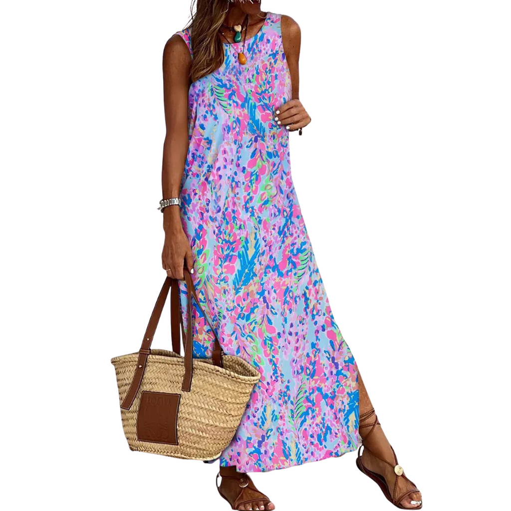 Abstract Print Maxi Dress, Purple - Monogram Market