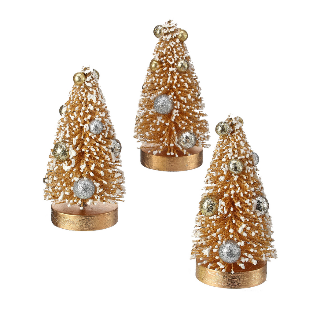 Gold Bottle Brush Trees with Ornaments, 6" - Monogram Market