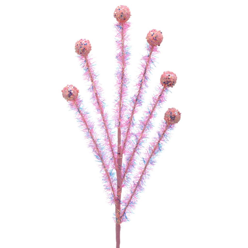 Tinsel and Glitter Ball Spray - Pink, 24" - Monogram Market