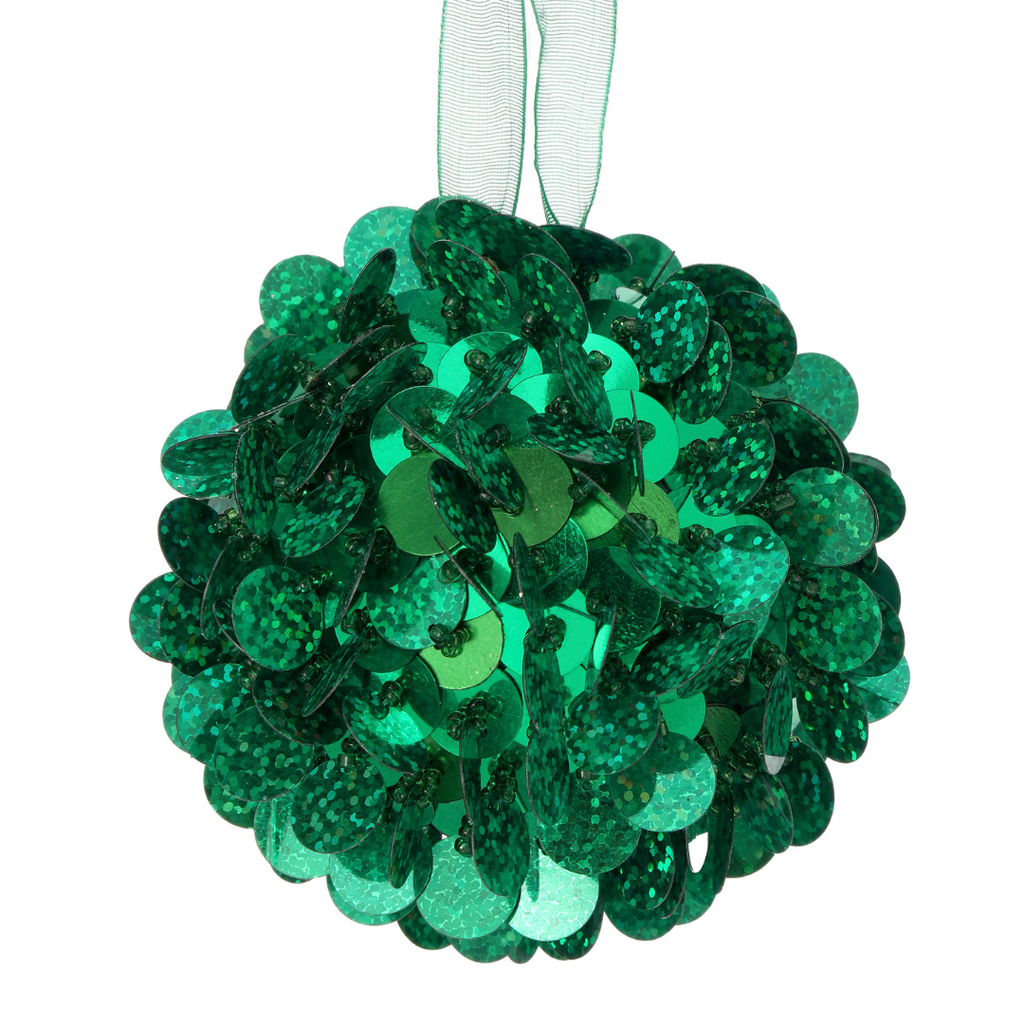 Sequin Retro Ball Ornament - Green, 3" - Monogram Market