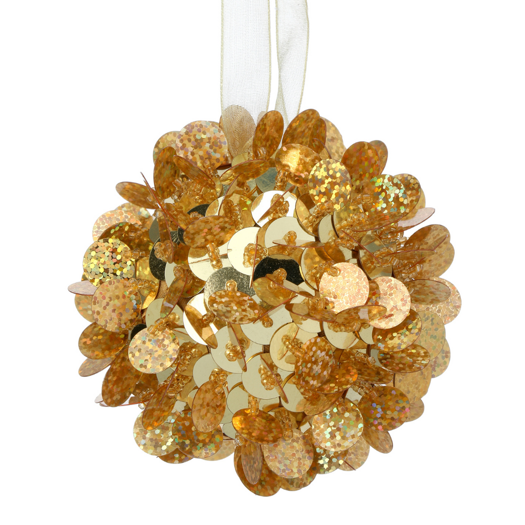 Sequin Retro Ball Ornament - Gold, 3" - Monogram Market