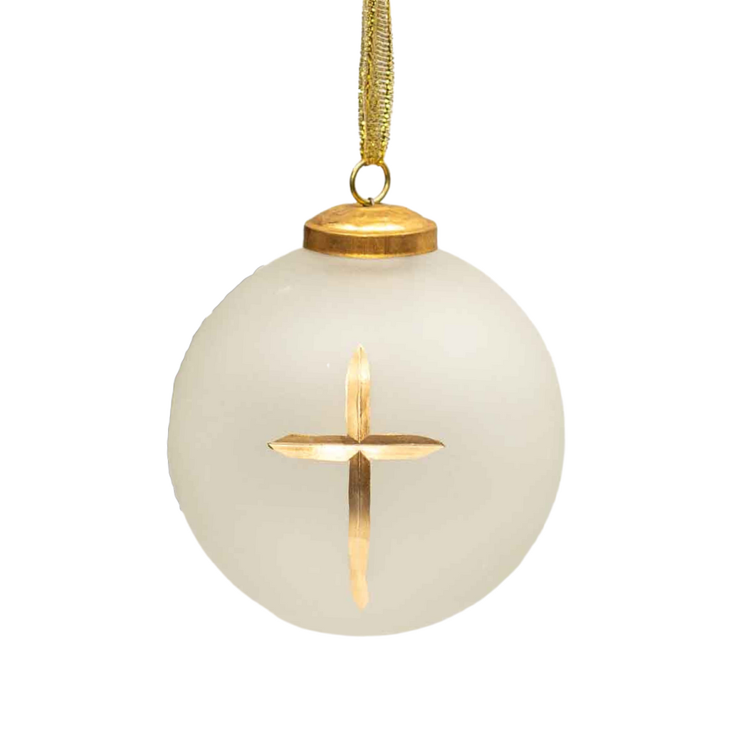 Cruix Glass Ball Ornament - Frosted Gold 4" - Monogram Market