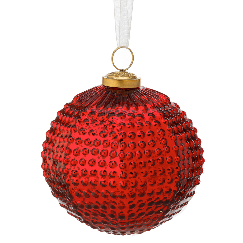Glass Hobnail Ornament Ball - Red, 5" - Monogram Market