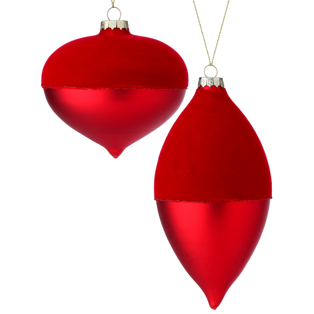 Glass Flocked/Matte Finial Ornaments - Red, 4-6" - Monogram Market