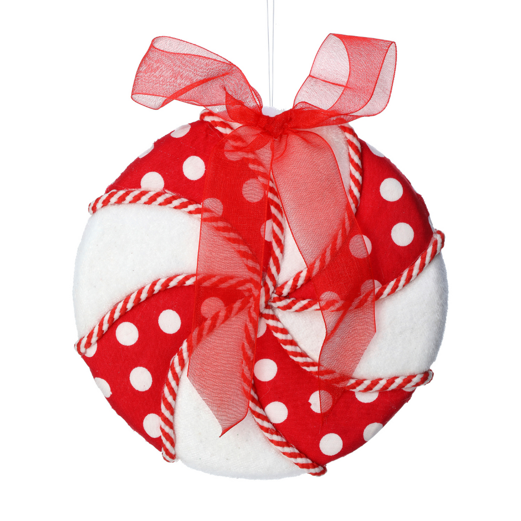 Jumbo Peppermint Polka Dot Ornament - Red & White, 6" - Monogram Market