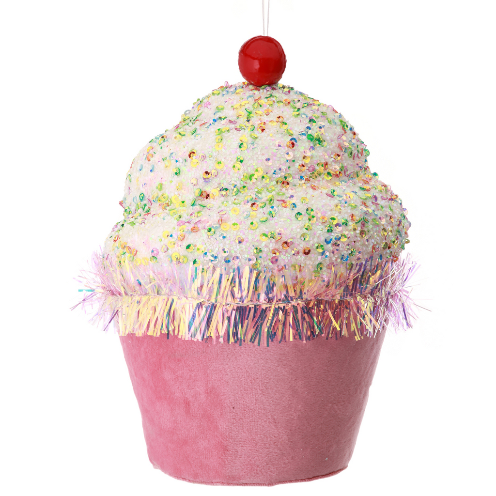 Sprinkles Tinsel Cupcake Ornament - Pink, 7" - Monogram Market