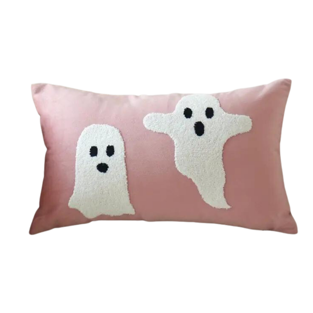 Ghost Embroidered Halloween Pillow, Pink - Monogram Market