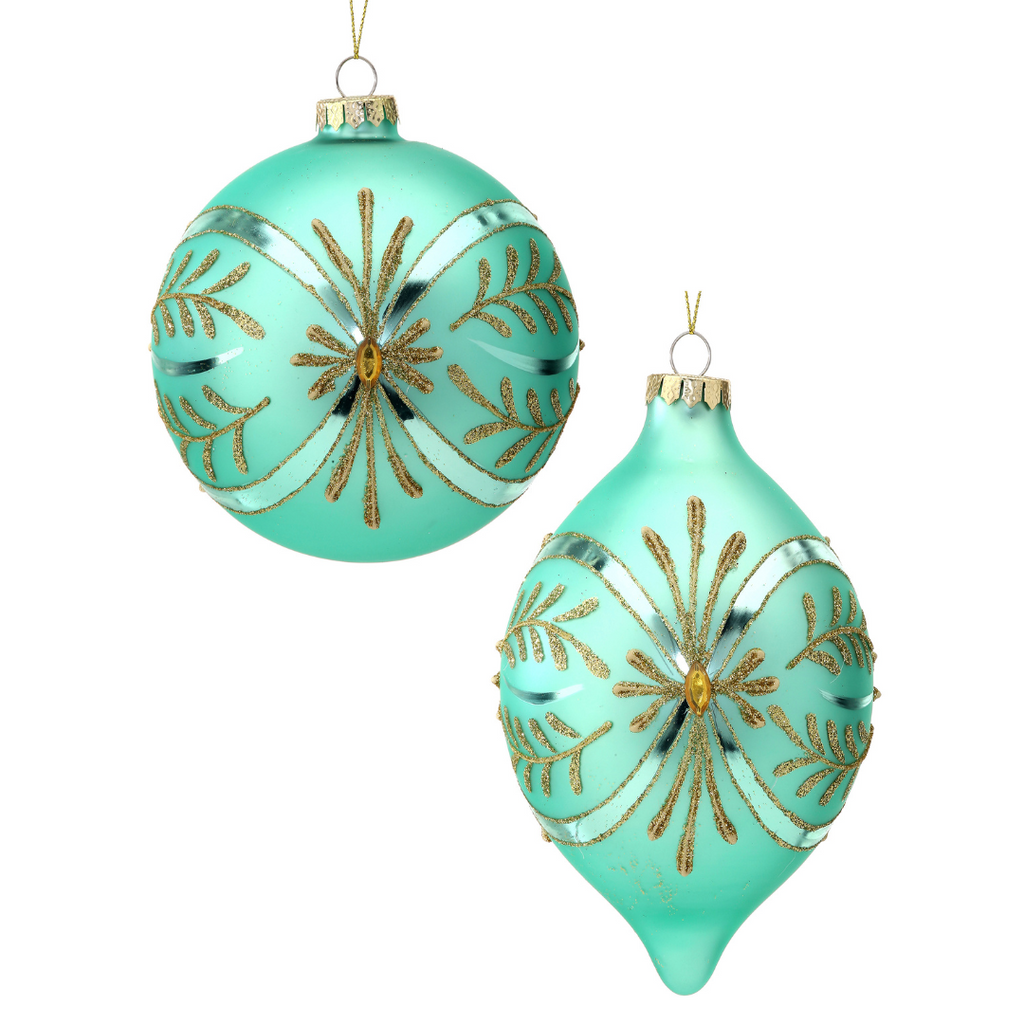 Glass Emeralds Ball & Finial Ornaments, 5-6" - Monogram Market