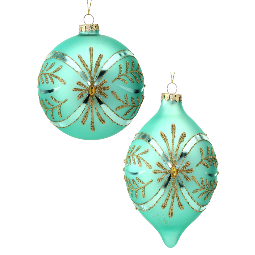 Glass Emeralds Ball & Finial Ornaments