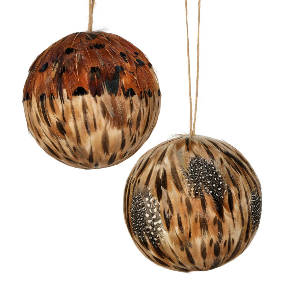 Natural Feather Ball Ornaments, 4" - Monogram Market