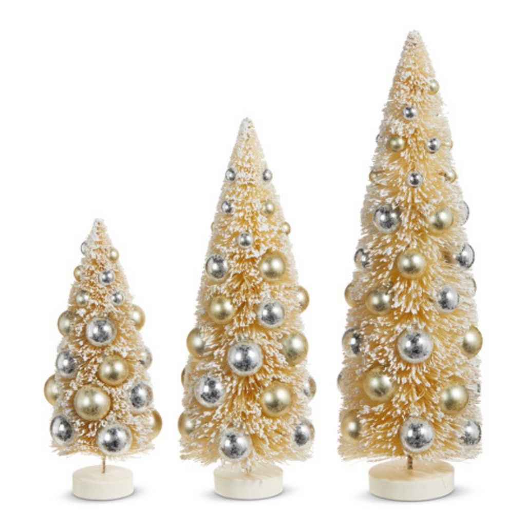 RAZ - Snowy Bottle Brush Trees with Ornaments - Monogram Market