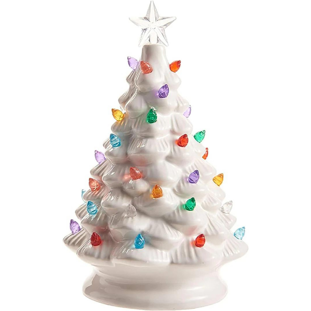 RAZ - Vintage White Lighted Christmas Tree, 8" - Monogram Market