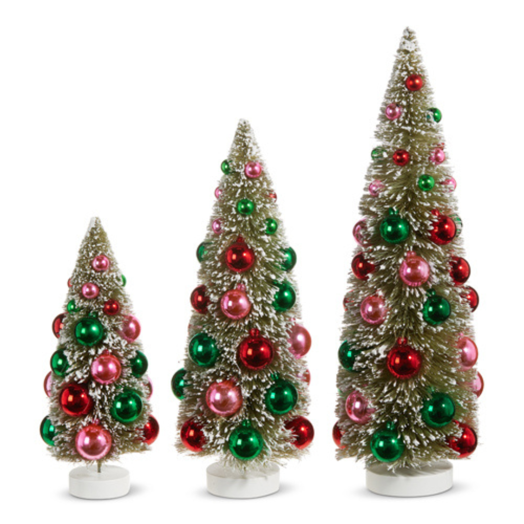 Snowy Bottle Brush Trees with Ornaments - Thumbnail 2