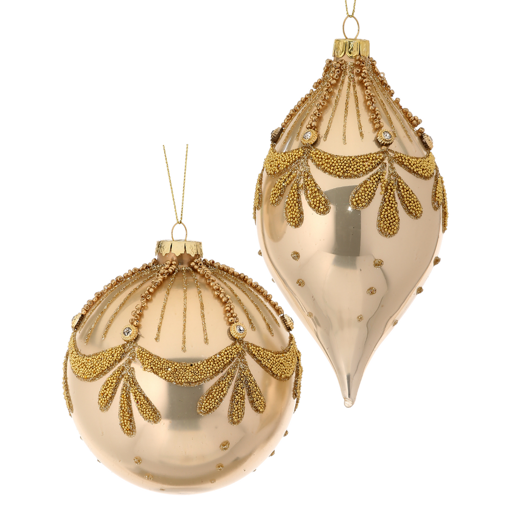 Champagne Gold Glass Bead Ornaments, 4-6” - Monogram Market