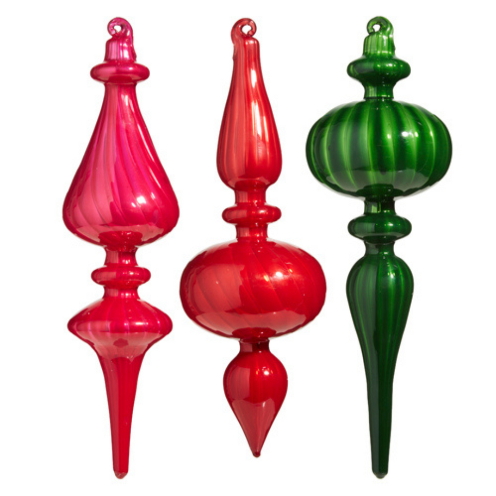 RAZ - Blown Glass Finial Ornaments, 9.75" - Monogram Market