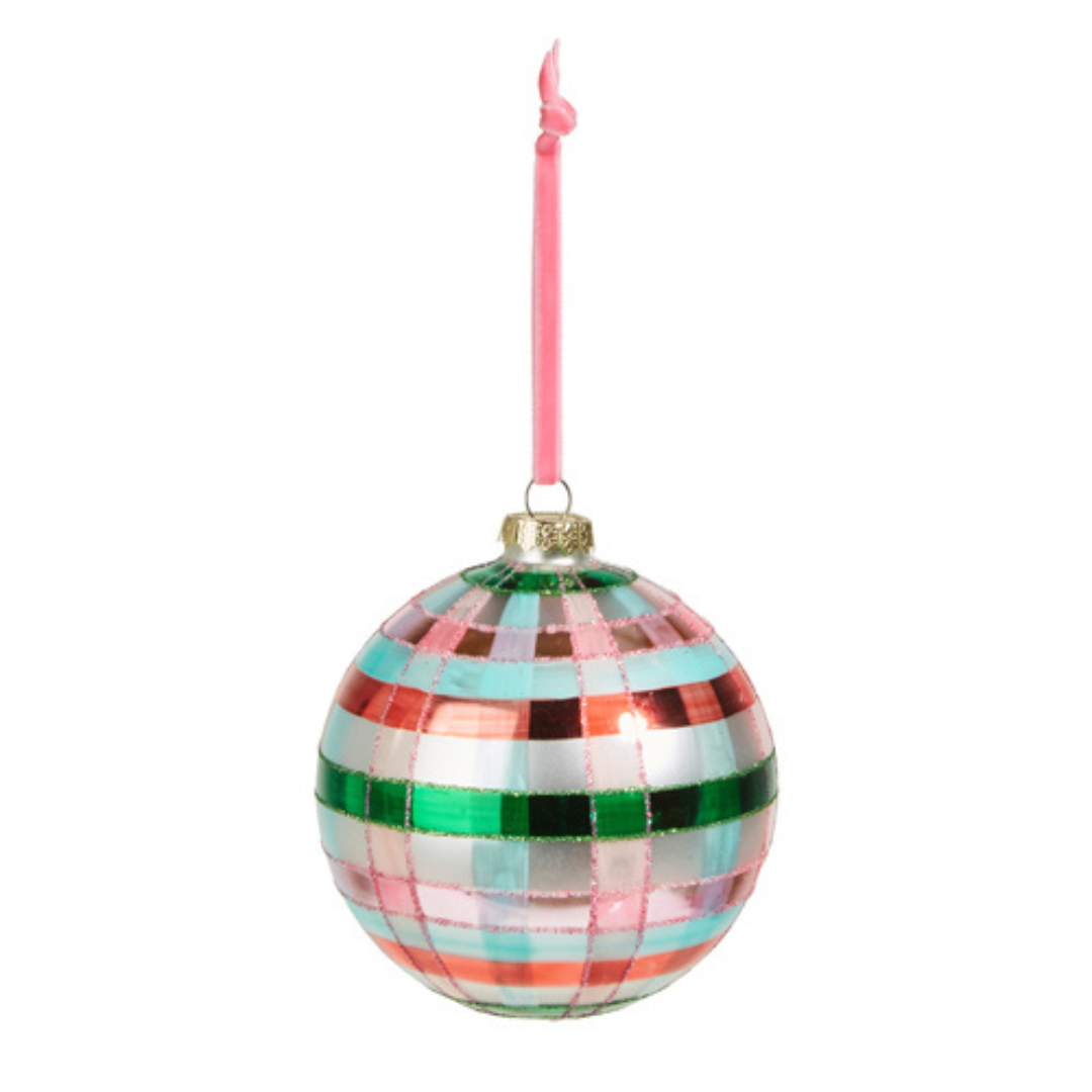 Pink & Green Plaid Ball Ornament