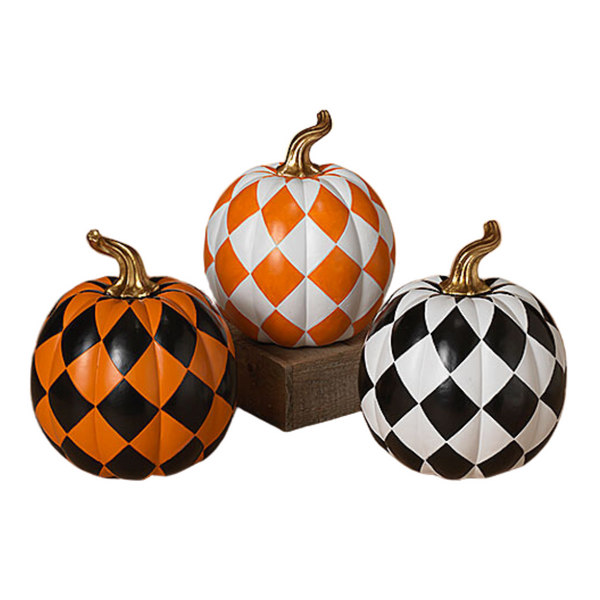 Resin Harlequin Halloween Pumpkins, 10.2