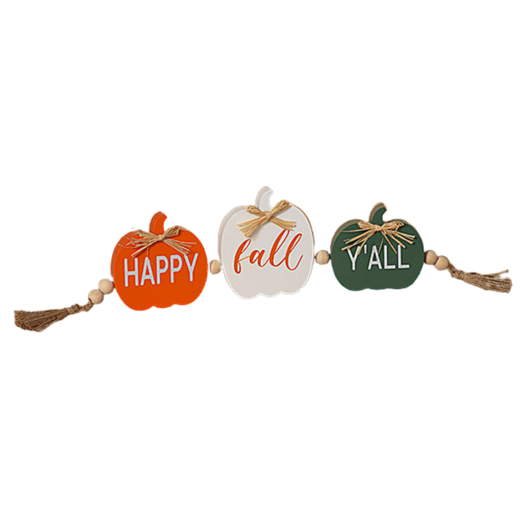 Happy Fall Y'all Pumpkin Blocks with Bead Accents, 15.5" - Monogram Market